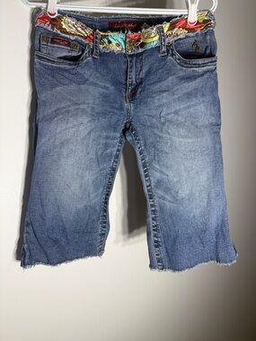 Baby Phat Blue Denim Shorts with Multicolor Scarf Detail